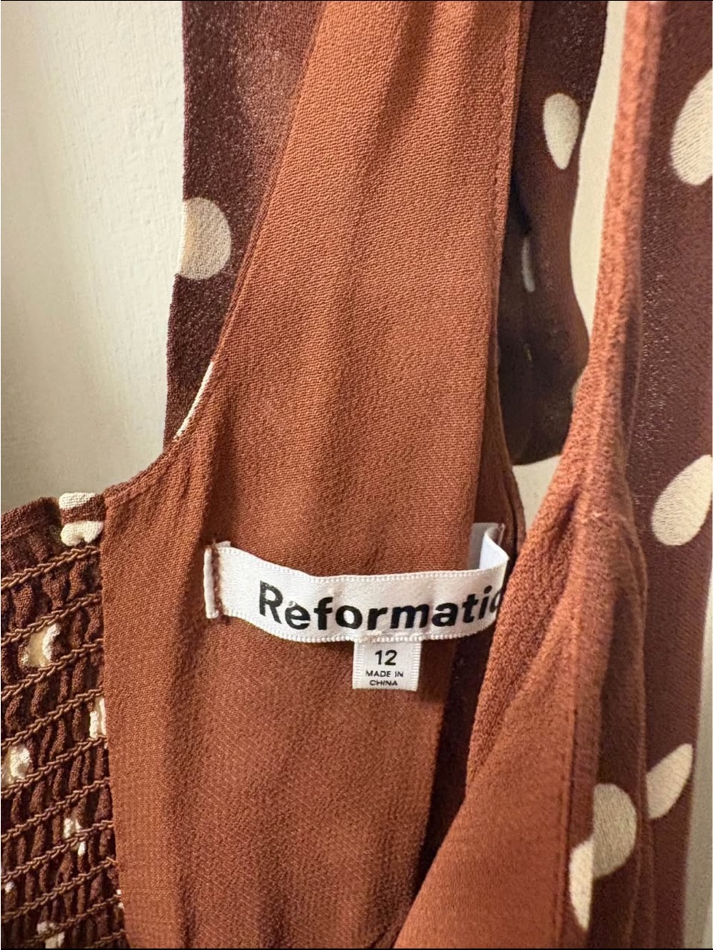 Reformation Brown Polka Dot Tie-Shoulder Midi Dress - Picture 2 of 4